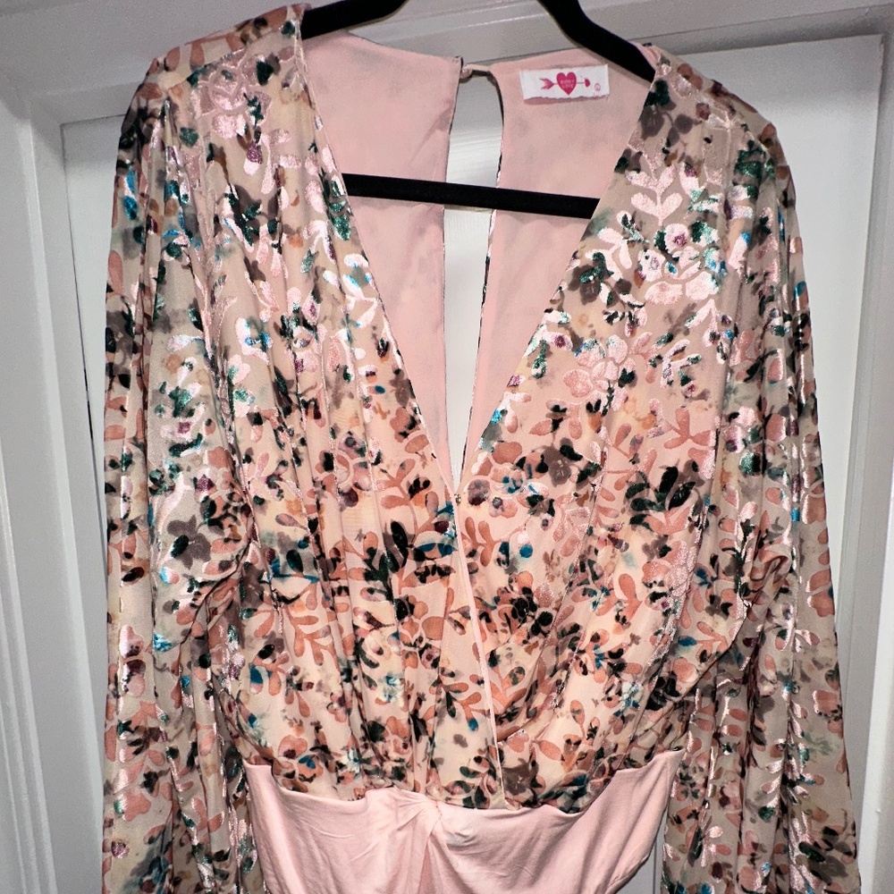 Buddy Love Pink Floral Velvet Bodysuit Long Sleeve Top L